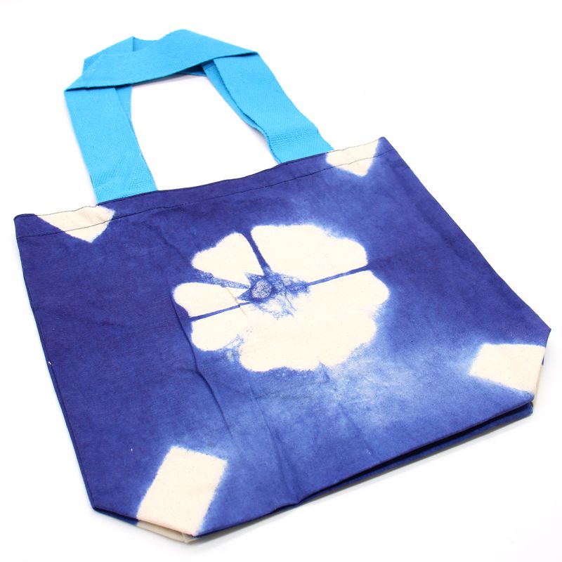 Torba Tye-Dye od Pirodnog Pamuka (8oz) - 38x42x12cm - Plavi Cvijet - Plava Ručka