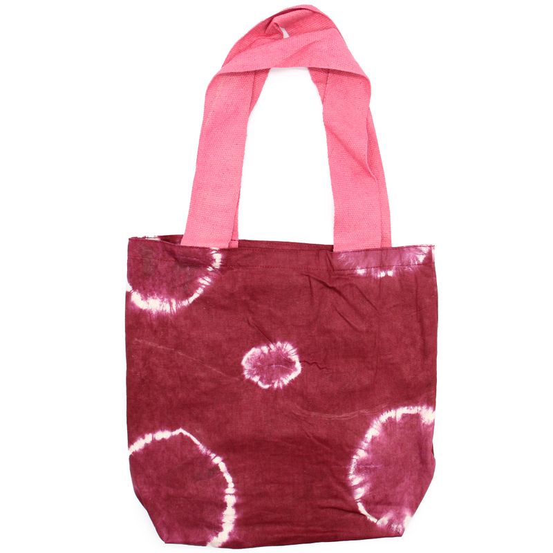 Torba Tye-Dye od Pirodnog Pamuka (8oz) - 38x42x12cm - Bordo Krugovi - Roze Ručka