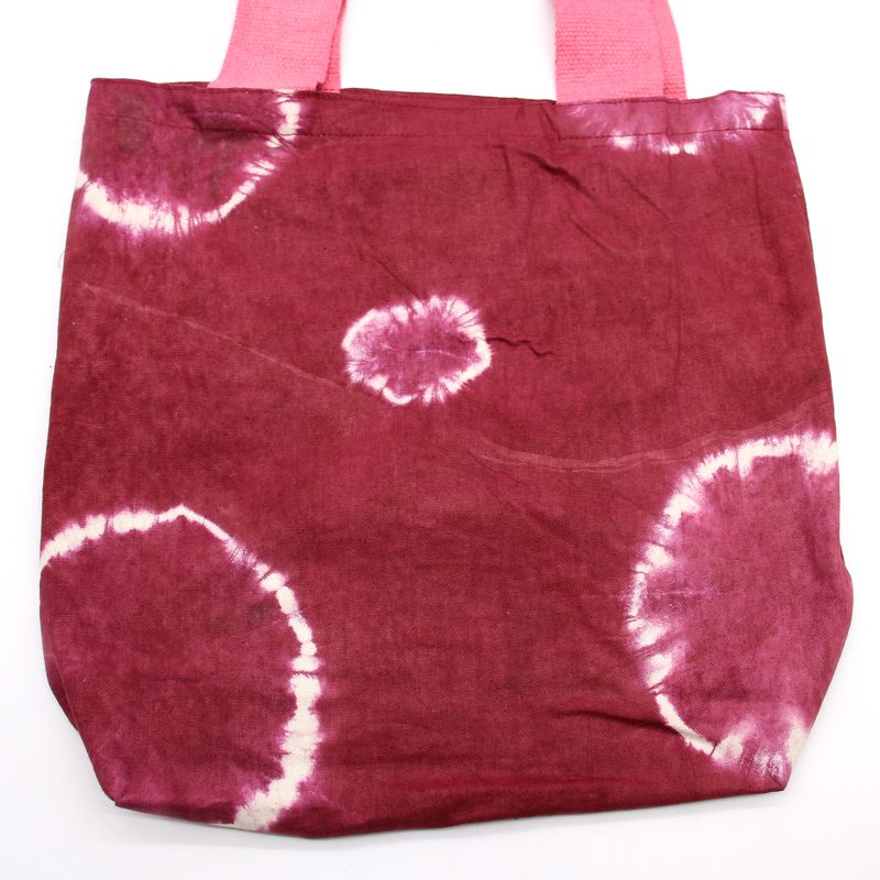 Torba Tye-Dye od Pirodnog Pamuka (8oz) - 38x42x12cm - Bordo Krugovi - Roze Ručka