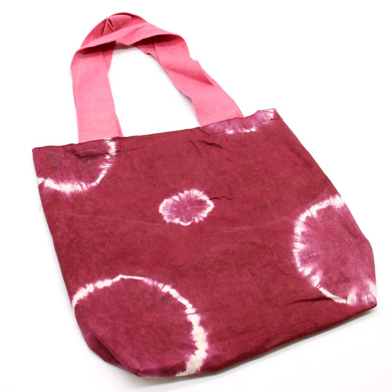 Torba Tye-Dye od Pirodnog Pamuka (8oz) - 38x42x12cm - Bordo Krugovi - Roze Ručka