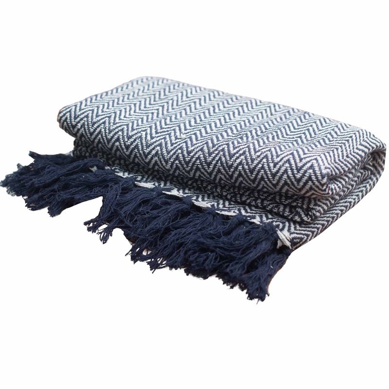Boho Udobni Prekrivač - 125 x 150 cm - Tamnoplava Cik-Cak