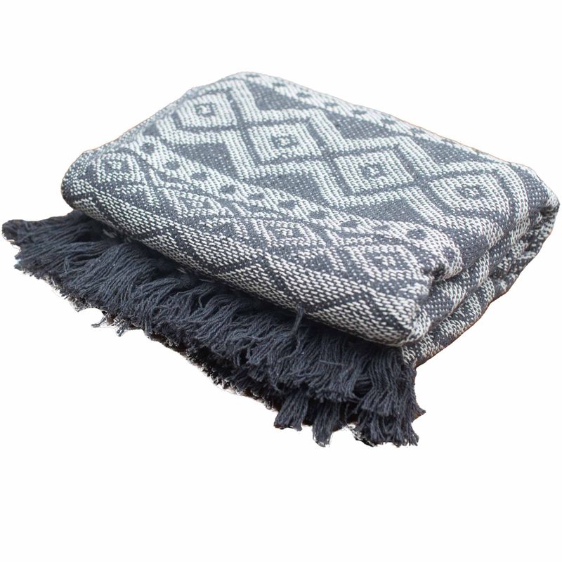Boho Udobni Prekrivač - 125 x 150 cm - Siva Geometrija
