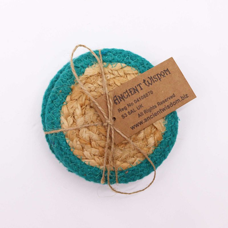 Prirodni Podmetač - Juta i Pamuk 10cm - Tirkizni Rub (Set od 4)