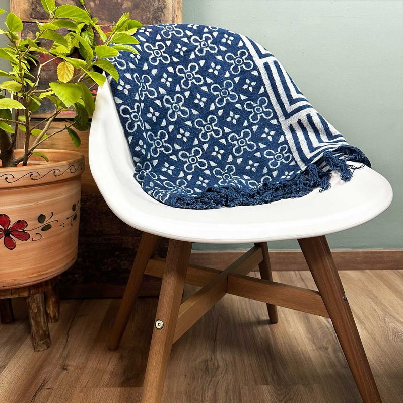 Ručno Rađeni Indigo Prekrivač - 170x120cm - Kasba Pločice