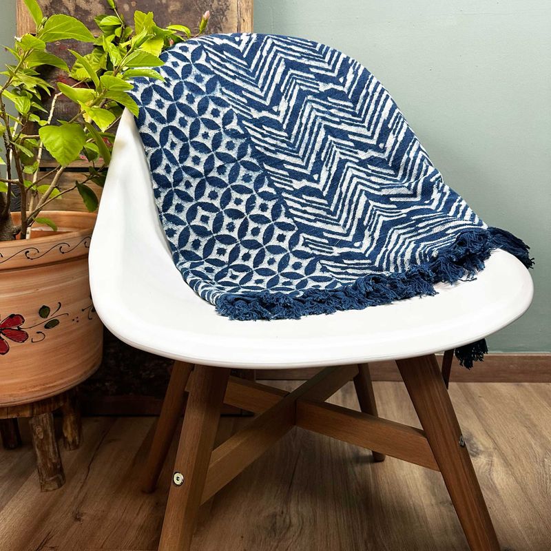 Ručno Rađeni Indigo Prekrivač - 170x120cm - Namoona Valovi