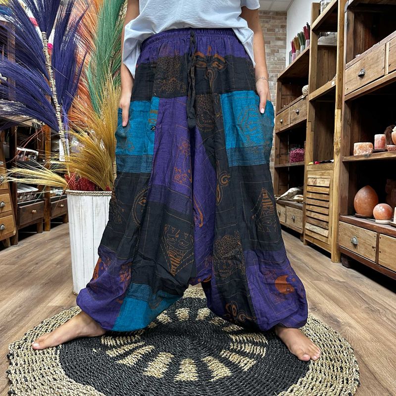 Hlače za Jogu i Festivale - Himalajski Print - Aladdin Stil - Ljubičasta