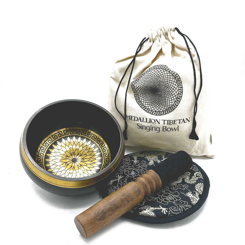 Set Ručno Kovana i Gravirana Zvučna Zdjela 14cm - Okrugli Medaljoni