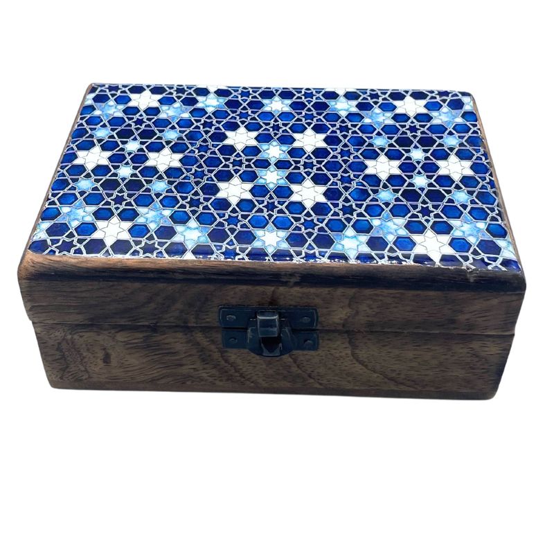 Srednja Drvena Kutija Obložena Keramikom - 15 x 10 x 6 cm - Zvjezdice