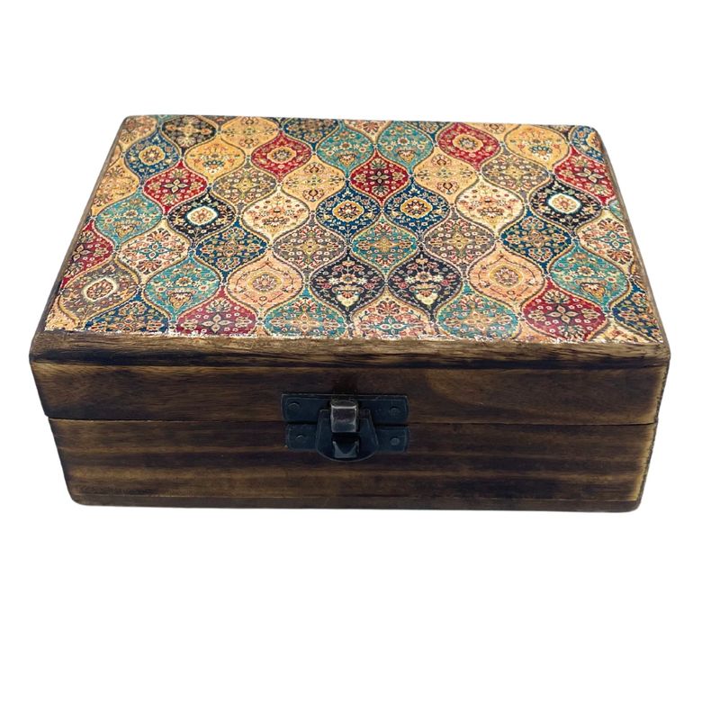 Srednja Drvena Kutija Obložena Keramikom - 15 x 10 x 6 cm - Orijentalna