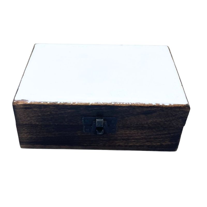 Srednja Drvena Kutija Obložena Keramikom - 15 x 10 x 6 cm - Bijela