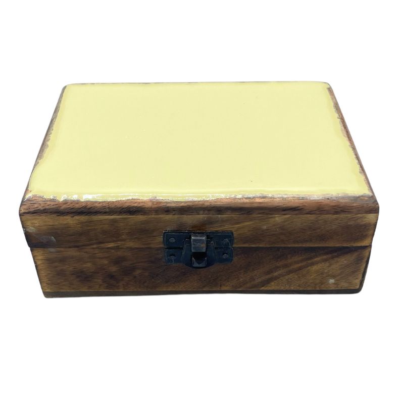 Srednja Drvena Kutija Obložena Keramikom - 15 x 10 x 6 cm - Žuta