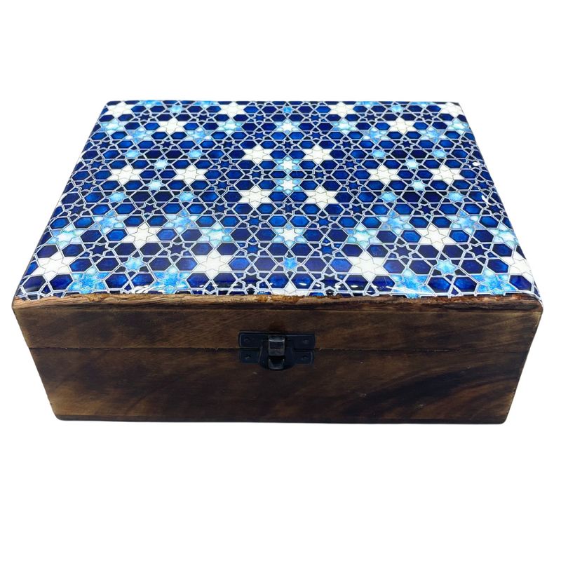 Velika Drvena Kutija Obložena Keramikom - 20 x 15 x 7.5 cm - Zvjezdice