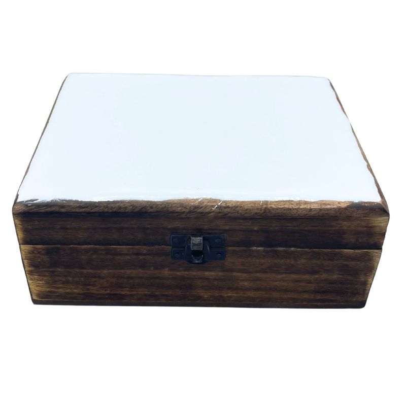 Velika Drvena Kutija Obložena Keramikom - 20 x 15 x 7.5 cm - Bijela