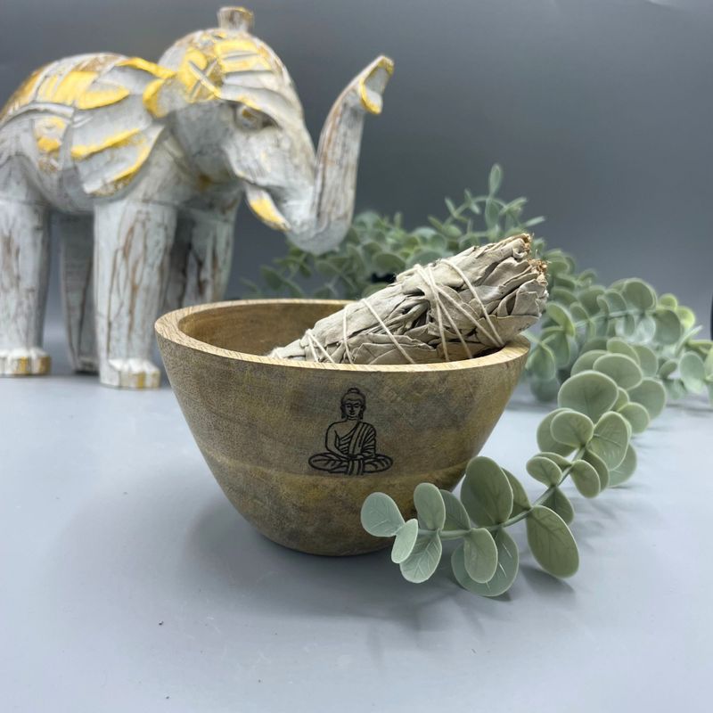 Drvena Obredna Zdjela za Kadilo - Buda - 12x7 cm