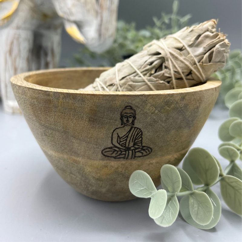 Drvena Obredna Zdjela za Kadilo - Buda - 12x7 cm