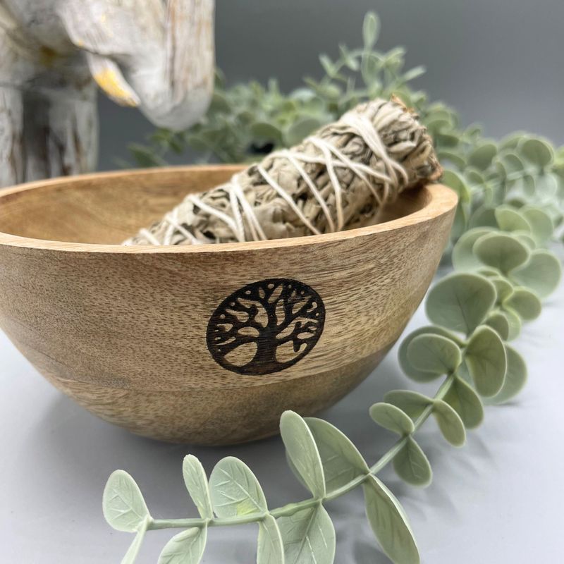 Drvena Obredna Zdjela za Kadilo - Drvo Života - 14x7 cm