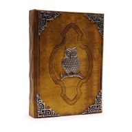 Kava Bilježnica od Grube Kože - Cinkov Dekor Sove - 200 st s Rubovima - 26 x 18 cm