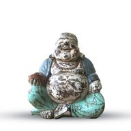 Vintage Ručno Rezbareni Kip Buddhe Plava & Menta 30cm - Sretni Buddha
