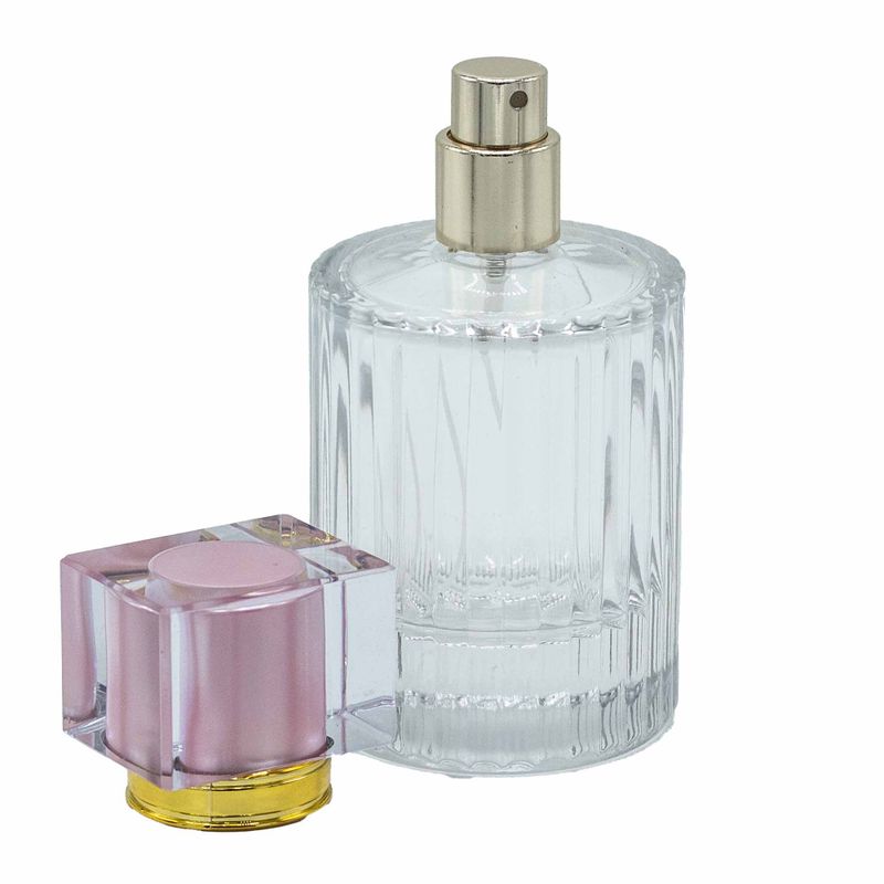 Svijetlo Ružičasta - Okrugla Rebrasta Boca 50 ml, Sprej i Poklopac