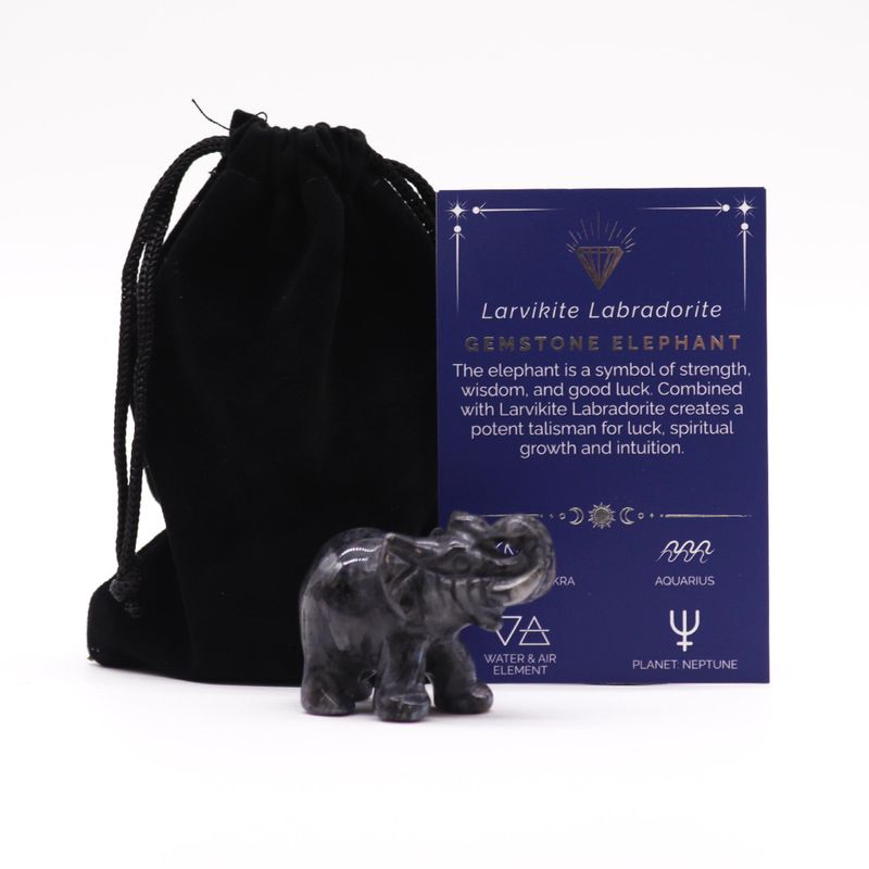 Sretni Slon od Dragog Kamena - Larvikit Labradorit - 50x35x25mm