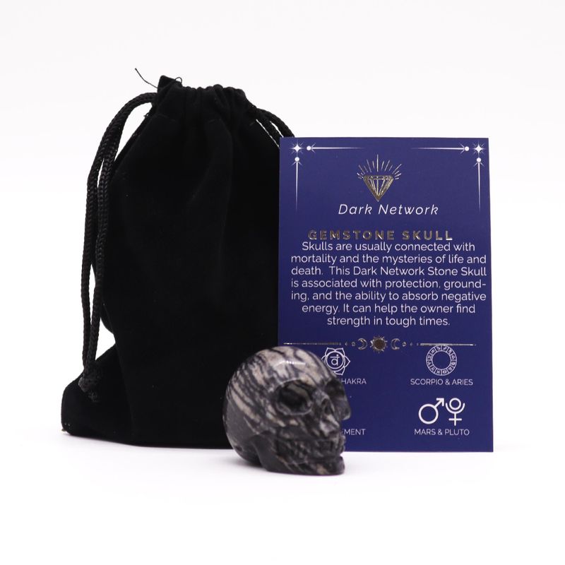 Mala Lubanja od Dragog Kamena - Kamen Tamne Mreže - 40x30x28mm