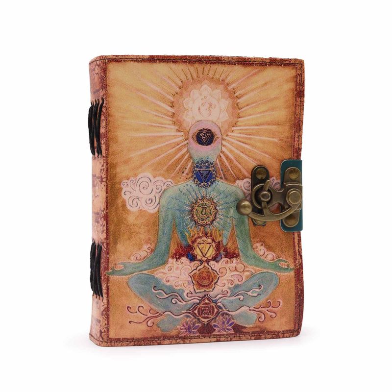 Kožna "Buda Sedam Čakri" Bilježnica s Rubovima 18x13cm