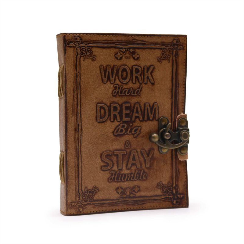 Kožni Dnevnik - Prazan Papir - "Work & Dream Big" 18x13cm - Smeđa