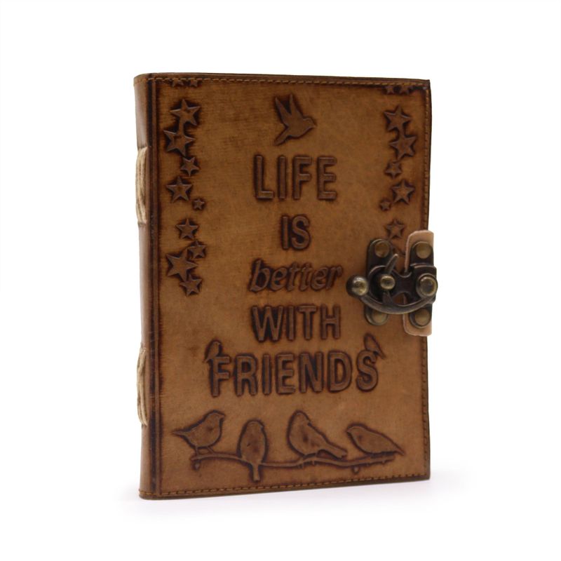 Kožni Dnevnik - Prazan Papir - "Life is Better with Friends" 18x13cm - Smeđa