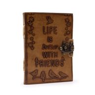 Kožni Dnevnik - Prazan Papir - "Life is Better with Friends" 18x13cm - Smeđa