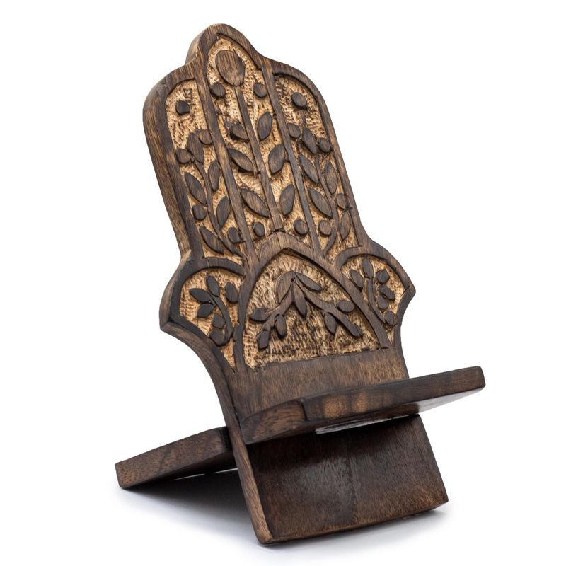 Drveni Rezbareni Stalak za Mobitel - Hamsa 20x9,5 cm
