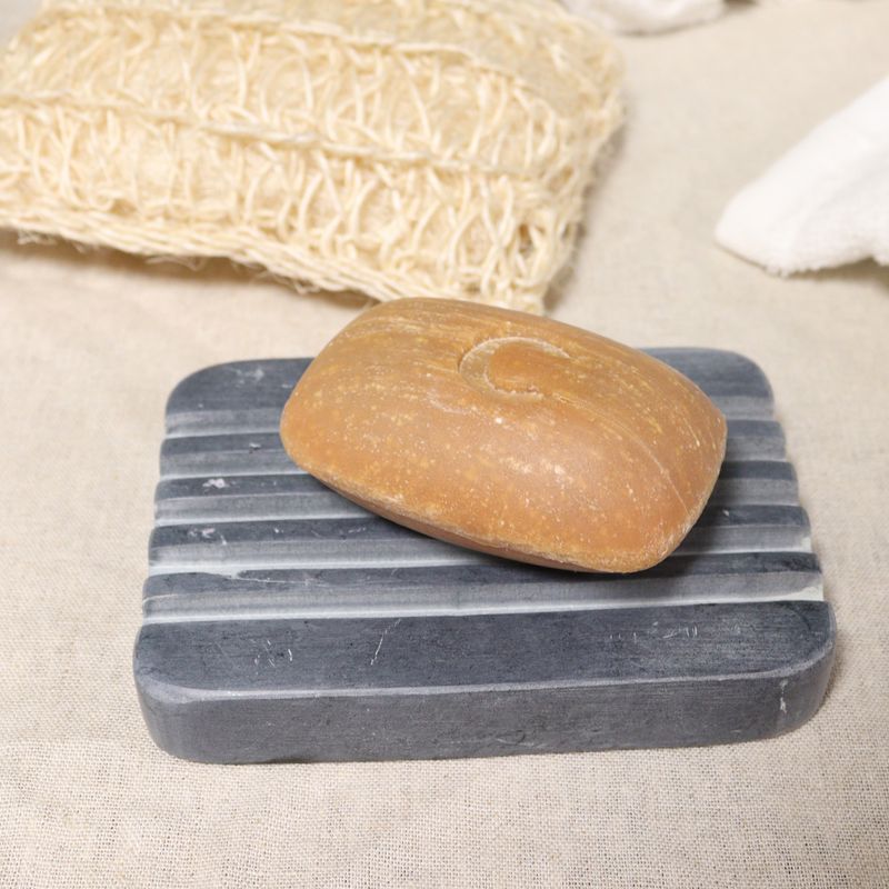 Siva Posuda za Sapun od Steatita 12x8,5cm - Izraženi Žljebovi