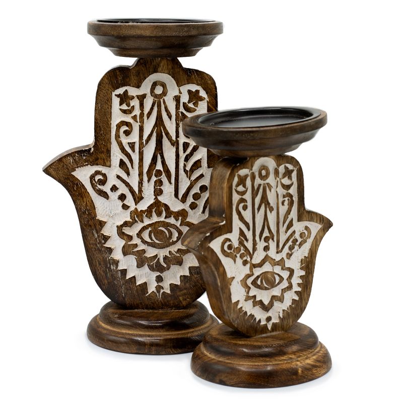 Stalak za Svijeće od Drveta Manga - Hamsa - Mali 18x11cm