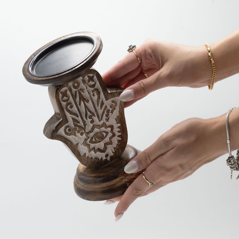 Stalak za Svijeće od Drveta Manga - Hamsa - Mali 18x11cm