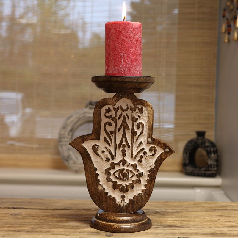 Stalak za Svijeće od Drveta Manga - Hamsa - Mali 18x11cm