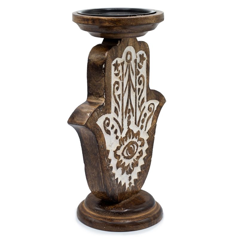 Stalak za Svijeće od Drveta Manga - Hamsa - Veliki 25x18cm
