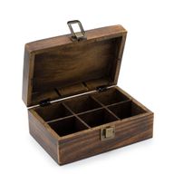 Rezbarena kutija za čaj od mangovog drva – 6 pregrada (23x15x9,5 cm)