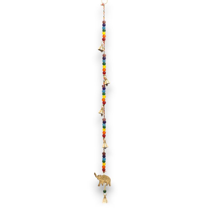 Indijsko Zvono - Mjedeni Slon s Nanizanim Čakra Perlama - 53cm