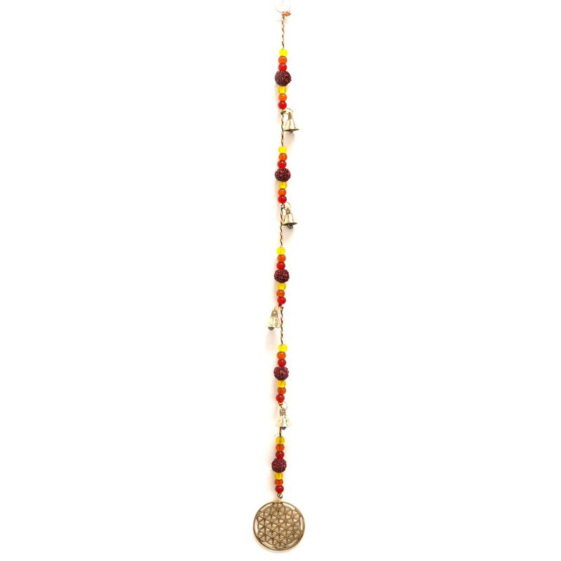 Indijsko Zvono - Mjedeni Cvijet Života s Nanizanim Rudraksha Perlama - 6x63cm