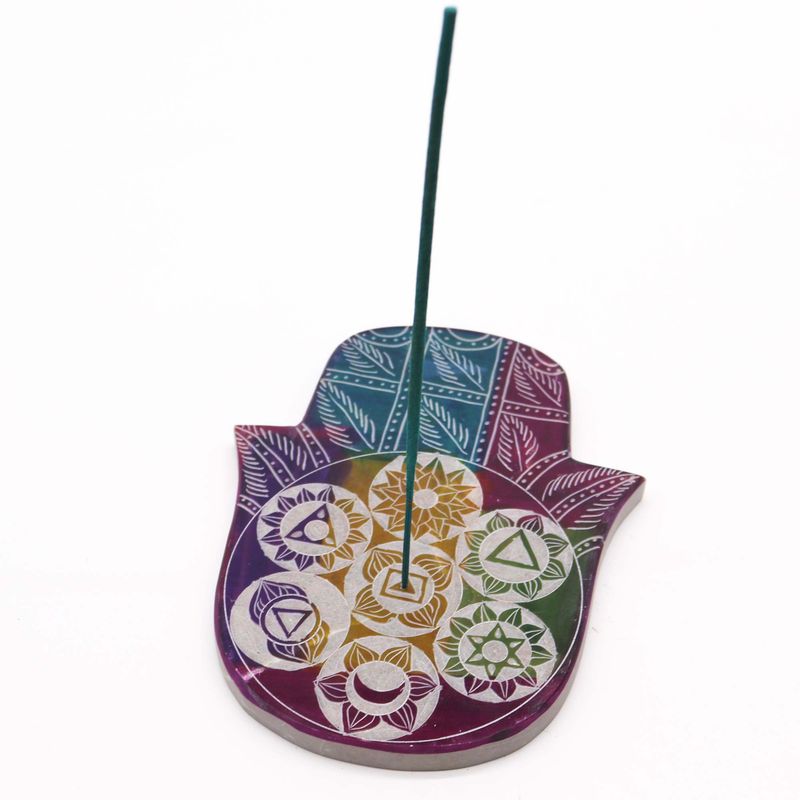 Hamsa Stalak od Steatita za Mirise 18x15x1.2 cm - 7 Čakri