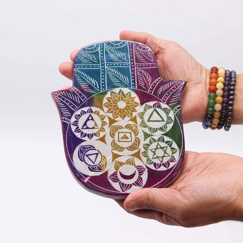 Hamsa Stalak od Steatita za Mirise 18x15x1.2 cm - 7 Čakri