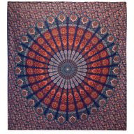 Dvostruki Pamučni Prekrivač + Zidna Zavjesa - Paun Mandala - Plava