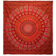 Dvostruki Pamučni Prekrivač + Zidna Zavjesa - Paun Mandala - Crvena