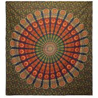 Dvostruki Pamučni Prekrivač + Zidna Zavjesa - Paun Mandala - Zelena