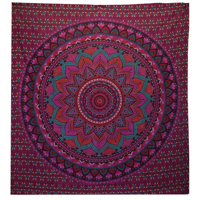 Dvostruki Pamučni Prekrivač + Zidna Zavjesa - Mandala - Ljubičasta