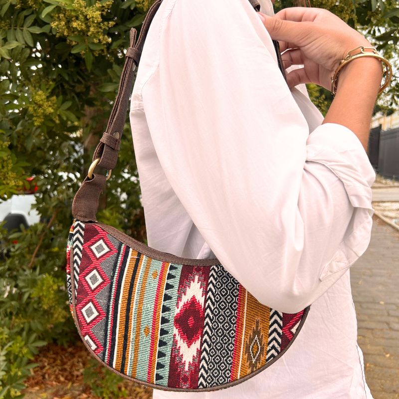 Jacquard Hobo Torba - Bogate Smeđe Boje (smeđi remen)