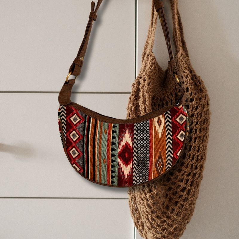 Jacquard Hobo Torba - Bogate Smeđe Boje (smeđi remen)