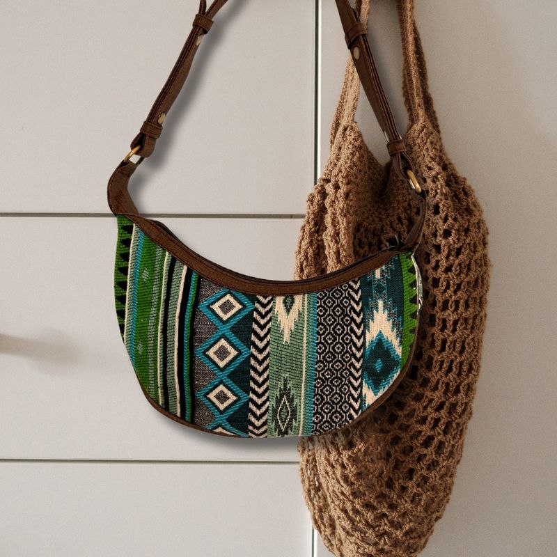 Jacquard Hobo Torba - Zeleni Tonovi (smeđi remen)