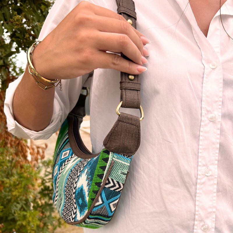 Jacquard Hobo Torba - Zeleni Tonovi (smeđi remen)