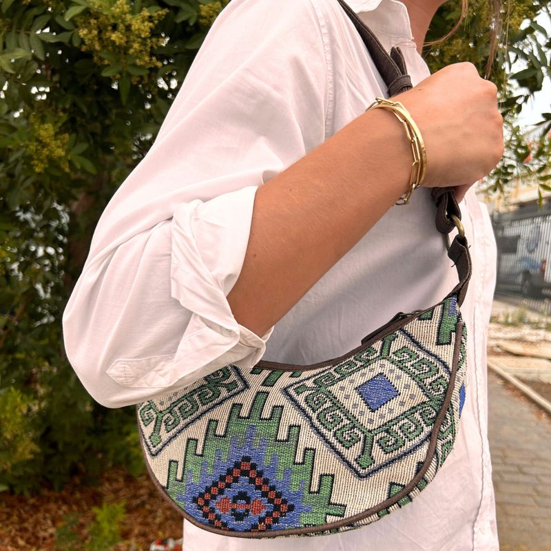 Jacquard Hobo Torba - Geo-Geen (smeđi remen)