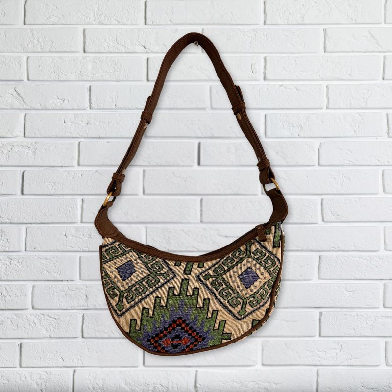 Jacquard Hobo Torba - Geo-Geen (smeđi remen)